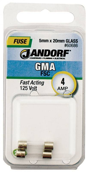 Jandorf 60686 Fast Acting Fuse, 4 A, 125 V, 10 kA Interrupt, Glass Body