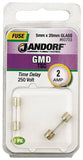 Jandorf 60703 Time Delay Fuse, 2 A, 250 V, 100 A, 10 kA Interrupt, Glass Body