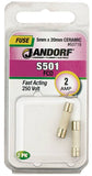 Jandorf 60719 Fast Acting Fuse, 2 A, 250 V, 1500 A Interrupt, Ceramic Body