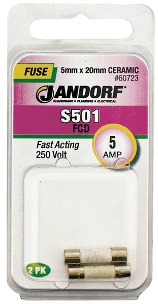 Jandorf 60723 Fast Acting Fuse, 5 A, 250 V, 1500 A Interrupt, Ceramic Body