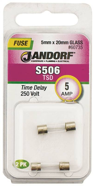 Jandorf 60735 Time Delay Fuse, 5 A, 250 V, 50 A Interrupt, Glass Body