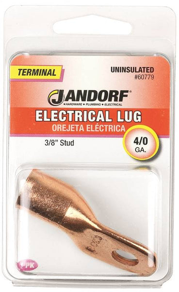 Jandorf 60779 Electrical Lug, 4/0 AWG Wire, 3/8 in Stud, Copper Contact, Brown