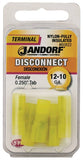 Jandorf 60822 Disconnect Terminal, 12 to 10 AWG Wire, Nylon Insulation, Copper Contact, Yellow