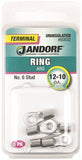 Jandorf 60832 Ring Terminal, 12 to 10 AWG Wire, #6 Stud, Copper Contact