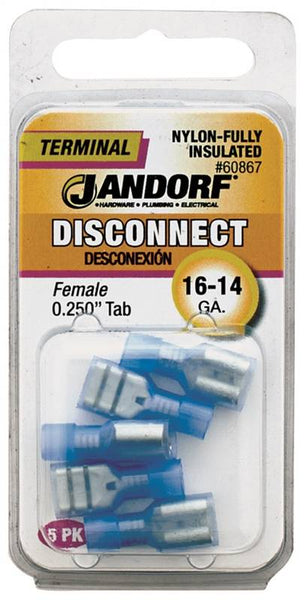Jandorf 60867 Disconnect Terminal, 16 to 14 AWG Wire, Nylon Insulation, Copper Contact, Blue