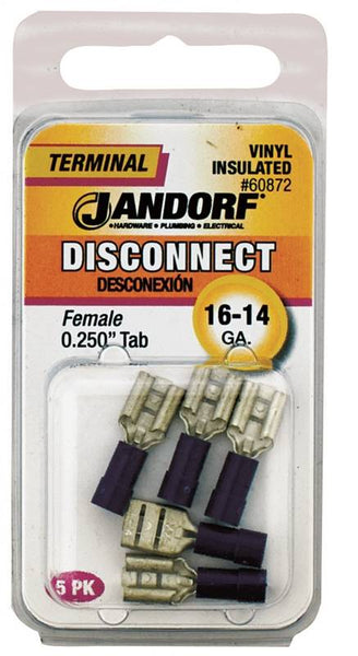 Jandorf 60872 Disconnect Terminal, 16 to 14 AWG Wire, Vinyl Insulation, Copper Contact, Blue