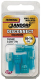 Jandorf 60877 Disconnect Terminal, 16 to 14 AWG Wire, Vinyl Insulation, Copper Contact