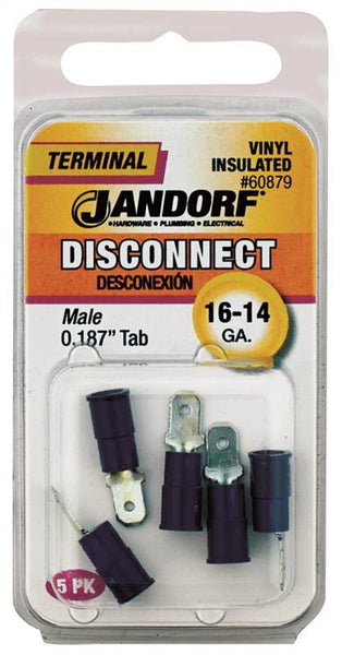 Jandorf 60879 Disconnect Terminal, 16 to 14 AWG Wire, Vinyl Insulation, Copper Contact, Blue