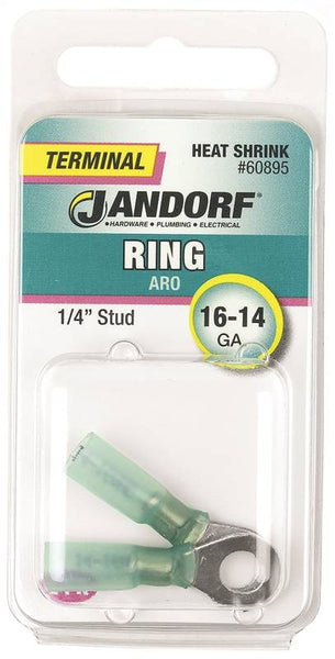 Jandorf 60895 Ring Terminal, 16 to 14 AWG Wire, 1/4 in Stud, Green