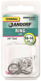 Jandorf 60903 Ring Terminal, 16 to 14 AWG Wire, 3/8 in Stud, Copper Contact