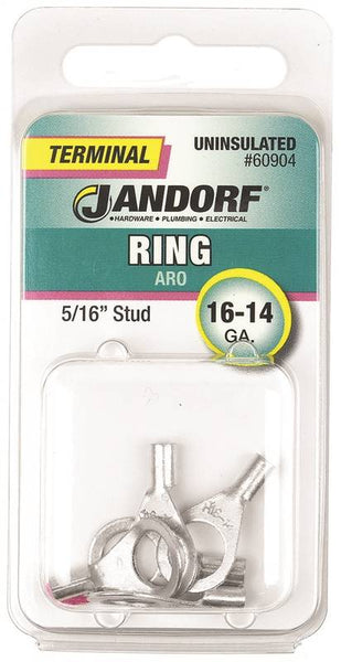 Jandorf 60904 Ring Terminal, 16 to 14 AWG Wire, 5/16 in Stud, Copper Contact