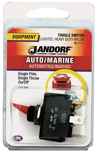 Jandorf 61111 Switch, 21 A, 14 VDC, SPST, Tab Terminal, Nylon Housing Material, Red