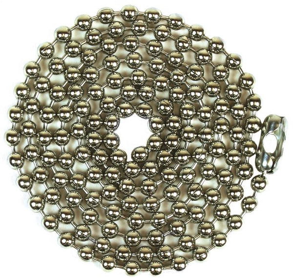 Jandorf 94995 Beaded Chain with Connector, 3 ft L, Brass, Nickel