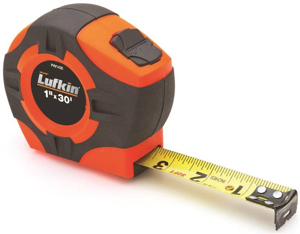 Crescent Lufkin PHV1430N/PHV1430 Tape Measure, 30 ft L Blade, 1 in W Blade, ABS Case, Orange Case