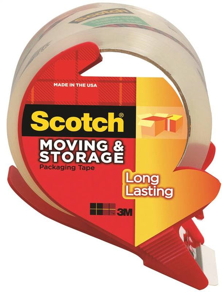 Scotch 3650S-RD Packaging Tape, 38.2 yd L, 1.88 in W, Polypropylene Backing, Clear
