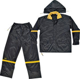 CLC R103L Rain Suit, L, 190T Nylon, Black/Yellow, Detachable Collar, Zipper Closure
