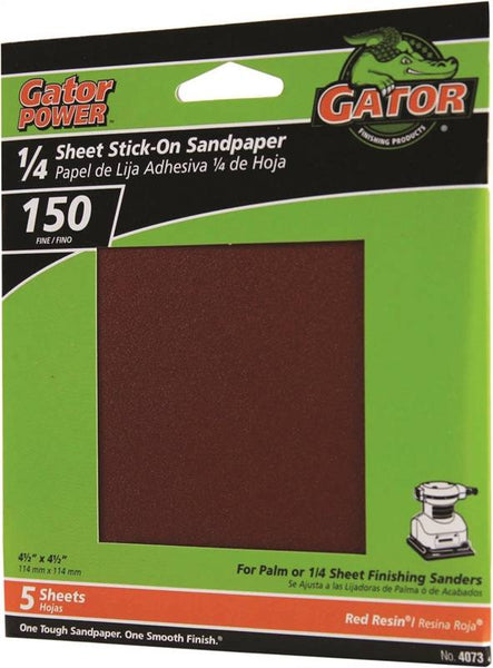 Gator 4073 Sanding Sheet, 4-1/2 in L, 4-1/2 in W, Fine, 150 Grit, Aluminum Oxide Abrasive