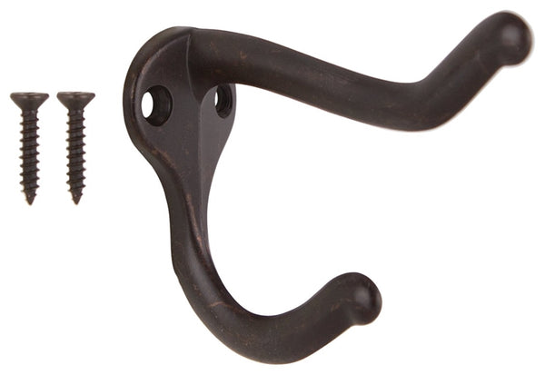 ProSource H62-B076 Coat and Hat Hook, 22 lb, 2-Hook, 1 in Opening, Zinc, Oil-Rubbed Bronze