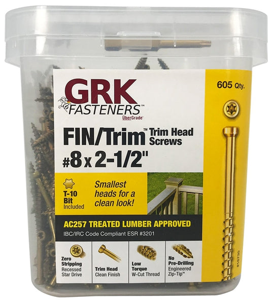 GRK Fasteners FIN/Trim 16730 Screw, #8 Thread, 2-1/2 in L, Trim Head, Star Drive, Steel, 605 PAIL