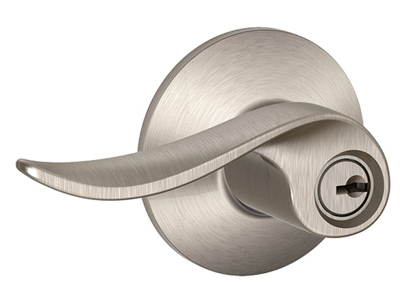 Schlage F Series F51VSAC619 Entry Door Lock, 2 Grade, Keyed Key, Metal, Satin Nickel, Lever Handle, C Keyway