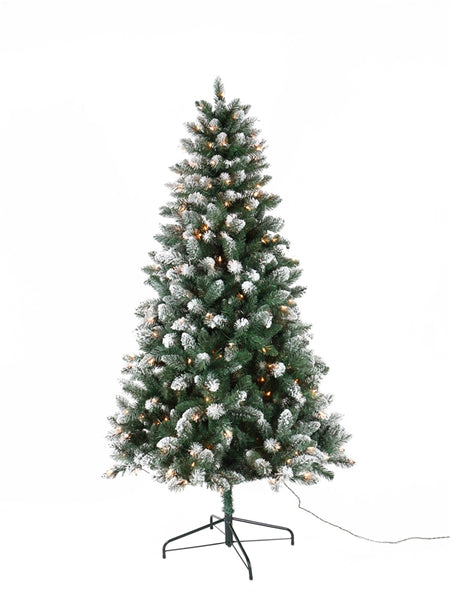 Santas Forest 50766 Pre-Lit Frosted Tree, 6-1/2 ft H, Spruce Family, 110 V, Mini Bulb, Clear Light