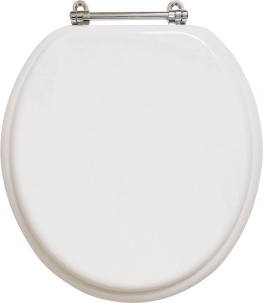 ProSource T-17WMC Toilet Seat, Round, MDF Molded Fiberboard, White, Bar Hinge