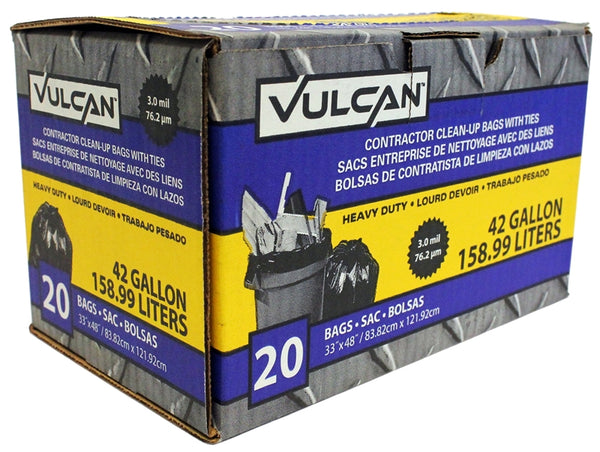 Vulcan FG-03812-07 Contractor Bag, 42 gal Capacity, Black