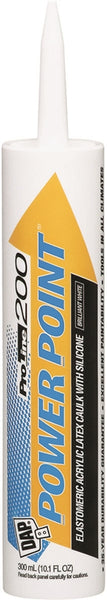 DAP POWER POINT 200 18750 Acrylic Latex Caulk, Brilliant White, -20 to 180 deg F, 10.1 fl-oz Cartridge