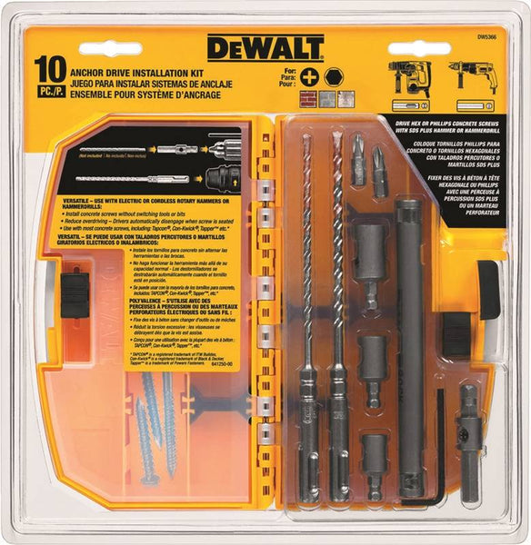 DeWALT DW5366 Anchor Drive Installation Kit, 10-Piece, Carbide