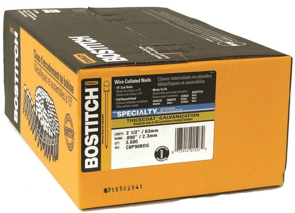 Bostitch C8P90BDG Siding Nail, 2-1/2 in L, Steel, Thickcoat, Smooth Shank