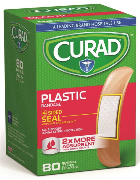 CURAD CUR02278RB Adhesive Bandage, 3-4 in W, 3 in L, Plastic Bandage