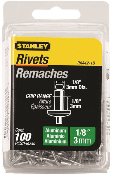 STANLEY PAA42-1B Pop Rivet, Reusable, 1-1/2 in L, Aluminum