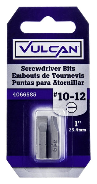 Vulcan Screwdriver Bit, No 10 - 12, Slotted, 1-4 In Hex Shank, 1 In L, S2 Chrome Molybdenum Steel, Chrome