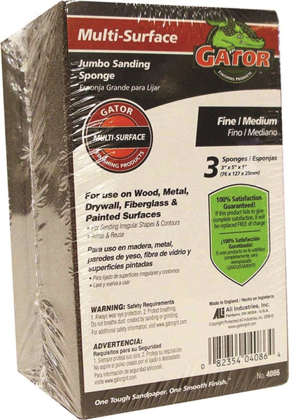 Gator 4086 Sanding Sponge, 5 in L, 3 in W, Fine, Medium, Aluminum Oxide Abrasive