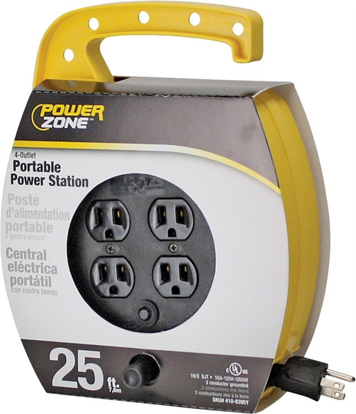 PowerZone ORCR220625 Cord Reel, 25 ft L Cord, 16 AWG Wire, 4 -Socket, 5-15R NEMA Socket, 5-15P NEMA Plug, 125 V