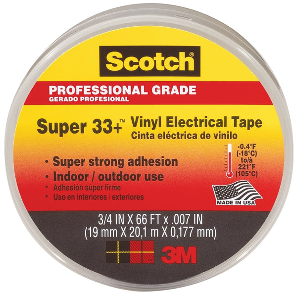 Scotch 06132 Electrical Tape, 66 ft L, 3/4 in W, PVC Backing, Black