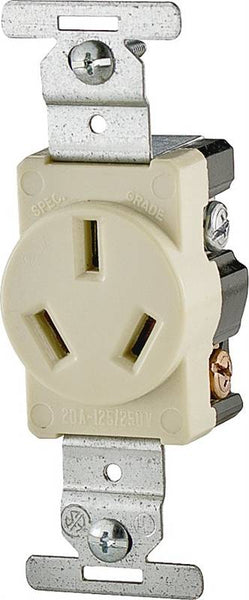 Eaton Cooper Wiring 805 805V-BOX Power Receptacle, 3 -Pole, 125/250 V, 20 A, NEMA: NEMA 10-20R, Ivory