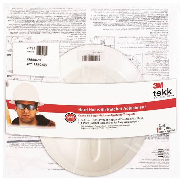 3M TEKK Protection 91280-80025T Hard Hat, 4-Point Suspension, Polyethylene Shell, White