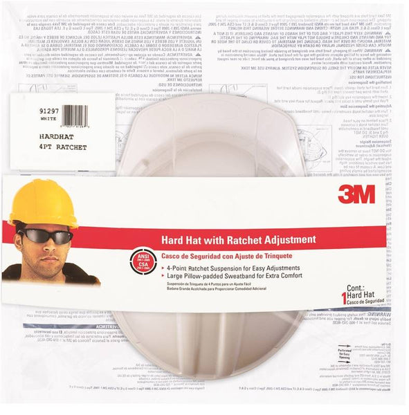 3M Pro Series CHH-R-W6 Hard Hat, 11 in L x 8-1-2 in W x 7 in H, 4-Point Suspension, Polyethylene Shell, White