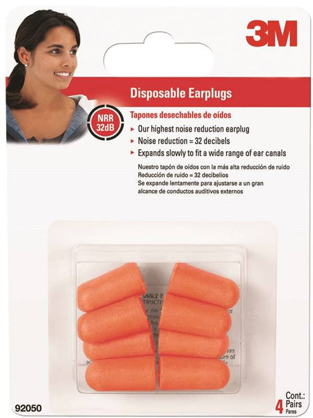 3M TEKK Protection 92050-4-10DC Ear Plugs, Orange Ear Plug, Foam Ear Plug