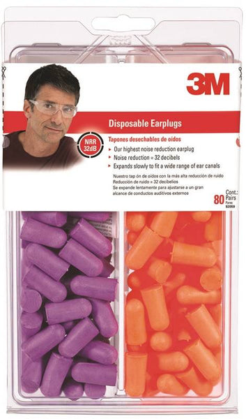 3M Tekk Protection 7000122742 Disposable Earplug, 32 dB NRR, Foam Ear Plug, Orange-Purple Ear Plug