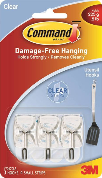 Command 17067CLR Wire Hook, 0.5 lb, 3-Hook, Metal/Plastic, Clear