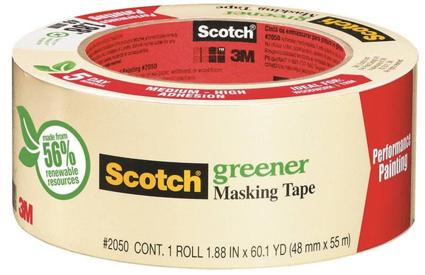 Scotch 2050.75 Masking Tape, 60.1 yd L, 3/4 in W, Paper Backing, Beige