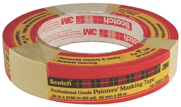 Scotch 2050.1 Masking Tape, 60.1 yd L, 1 in W, Paper Backing, Beige