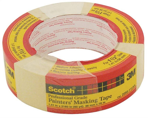 Scotch 20501.5 Masking Tape, 60.1 yd L, 1-1/2 in W, Paper Backing, Beige