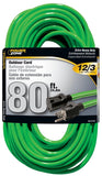 PowerZone Extension Cord, 12 AWG Cable, 80 ft L, 15 A, 125 V, Neon Green
