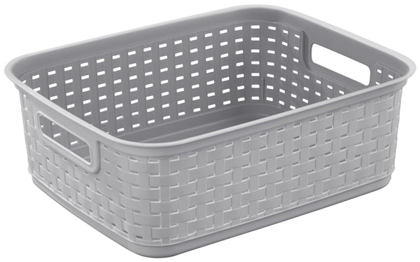 Sterilite 12726A06 Short Weave Basket, 1.3 cu-ft Capacity, Plastic, Cement, Rectangle