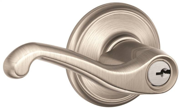 Schlage Flair Series F51A VFLA619 Entry Lever Lockset, Brass, Satin Nickel