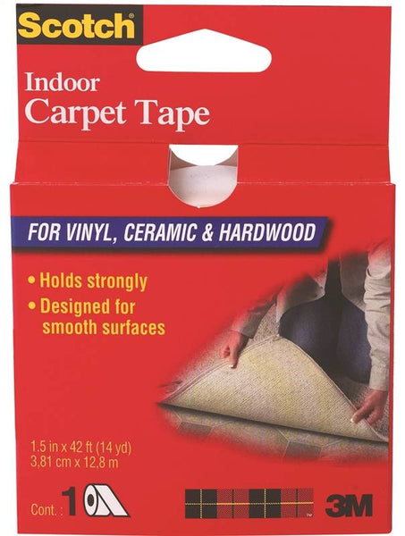 Scotch CT2010 Carpet Tape, 42 ft L, 1-1/2 in W, Vinyl Backing