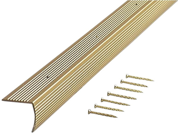 M-D 79020 Stair Edging, 36 in L, 1.28 in W, Aluminum, Satin Brass